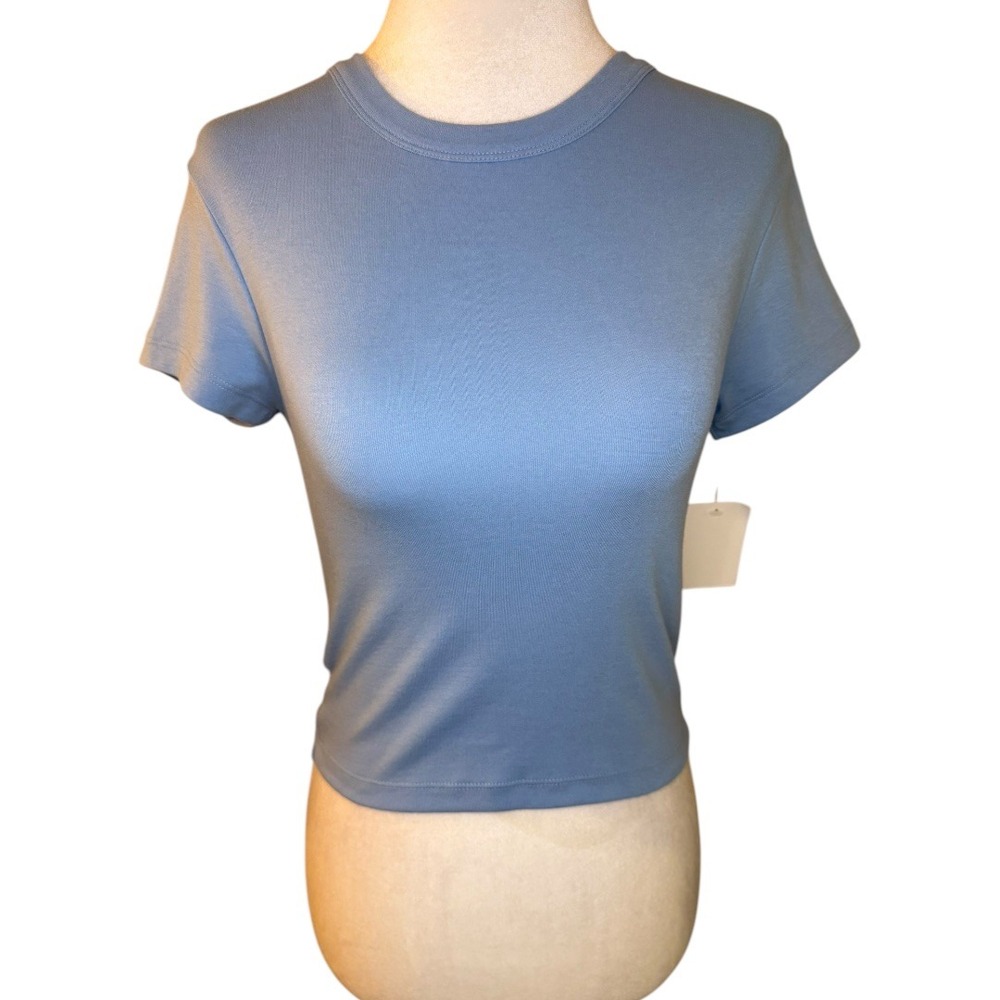 NEW Abound Crop Top Ribbed Knit T-Shirt Casual Everyday Blue Size Small